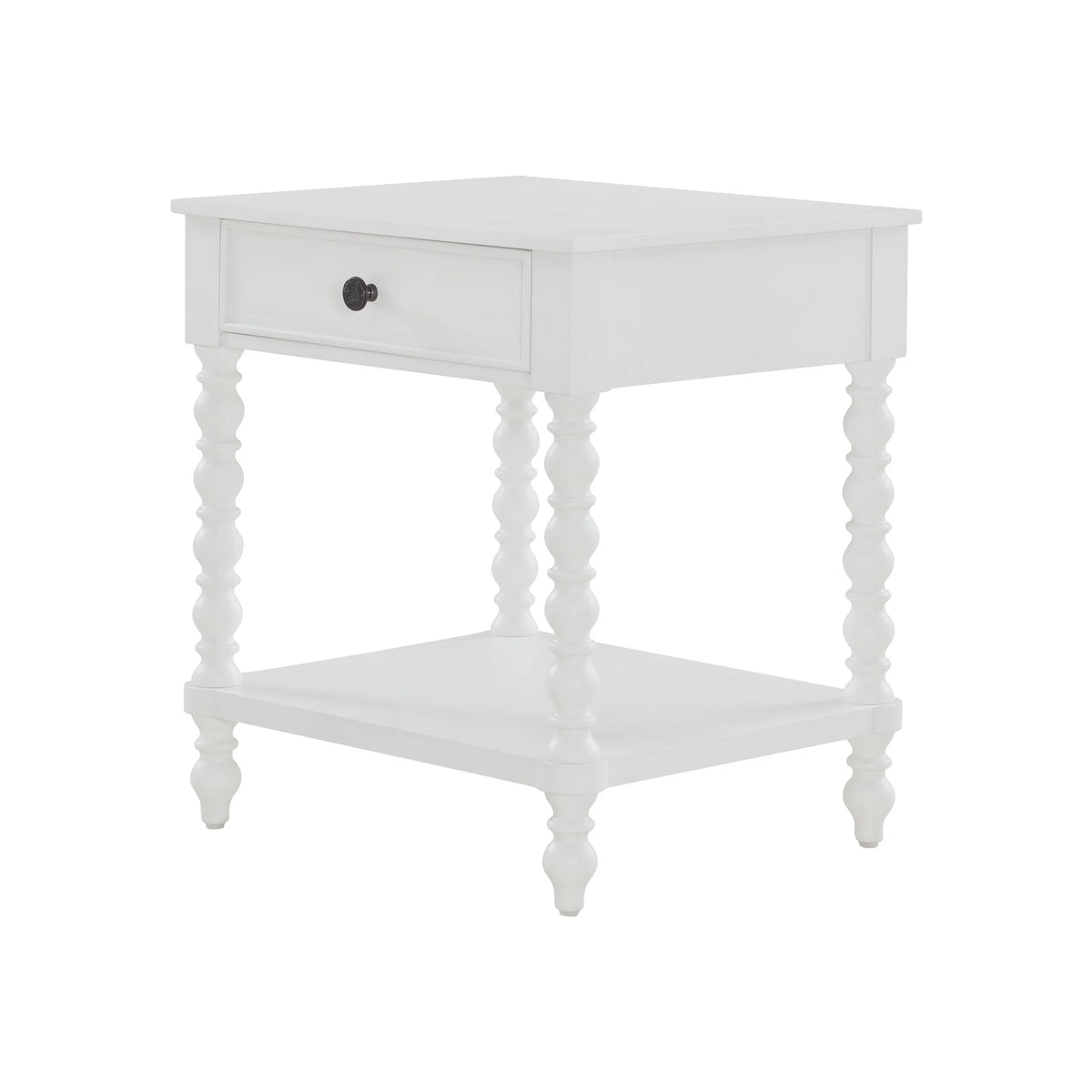 Pioneer Woman Harper Spindle Nightstand with USB Charging Ports, Adults and Teens, White Finish