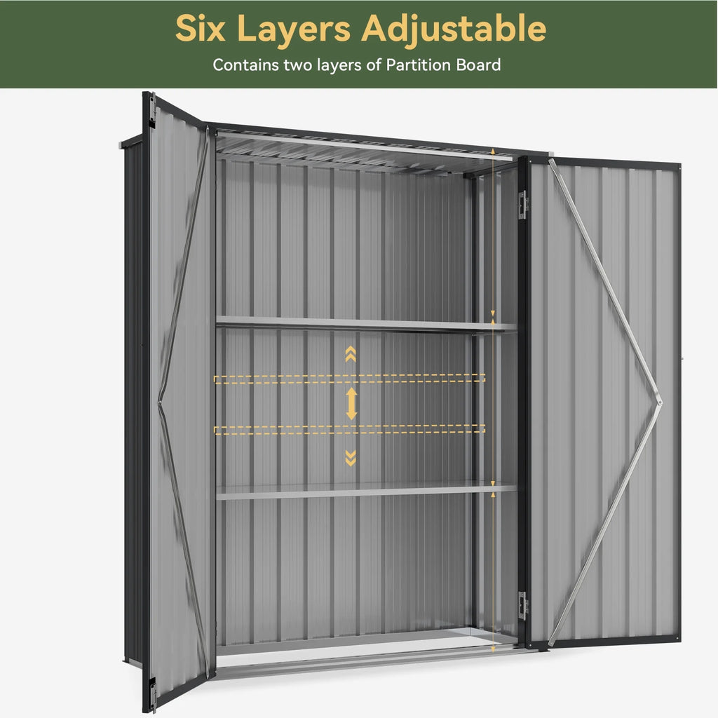 Aoxun 4.5x1.5 ft. Black Metal Storage Shed with 2 Shelves, Outdoor Waterproof Cabinet