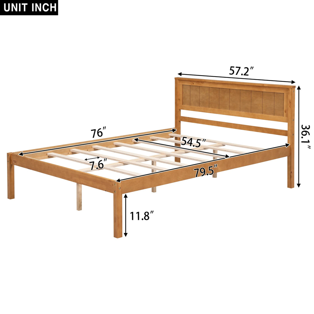Euroco Twin Platform Bed, Modern Wood Frame Bed with Headboard and Slats for Kids Room, Oak