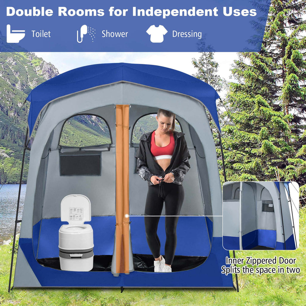 Costway 2 Room Shower Tent Oversize Privacy Shelter Portable Dressing Toilet Outdoor Gray