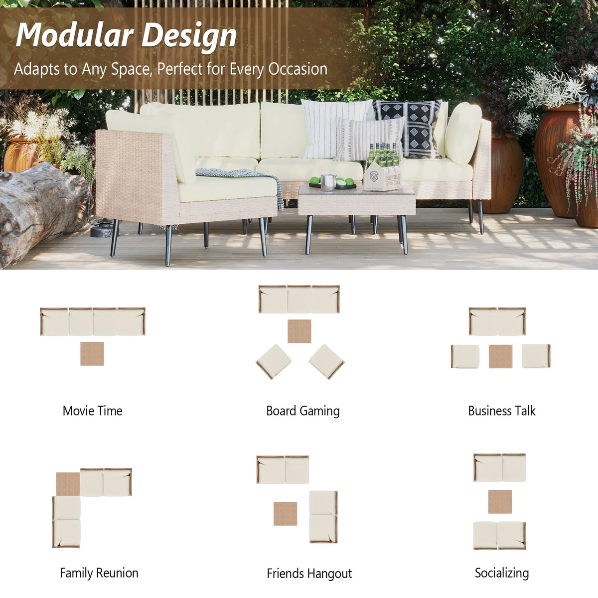 ENSTVER 8-Piece Wicker Outdoor sectional Patio Furniture Set with Additional Waterproof Cover, Conversation Patio Furniture with Washable Thick Cushions for Garden, Backyard, Poolside