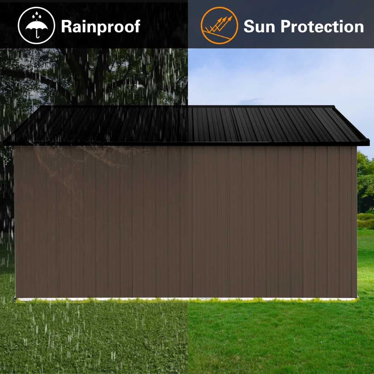 10x12 FT Outdoor Storage Shed, Metal Garden Tool Shed with Vents, Window and Bulit-in Hooks, Waterproof  Organization for Home/Backyard/Garden Tools/Lawn Storage, Yellow+White