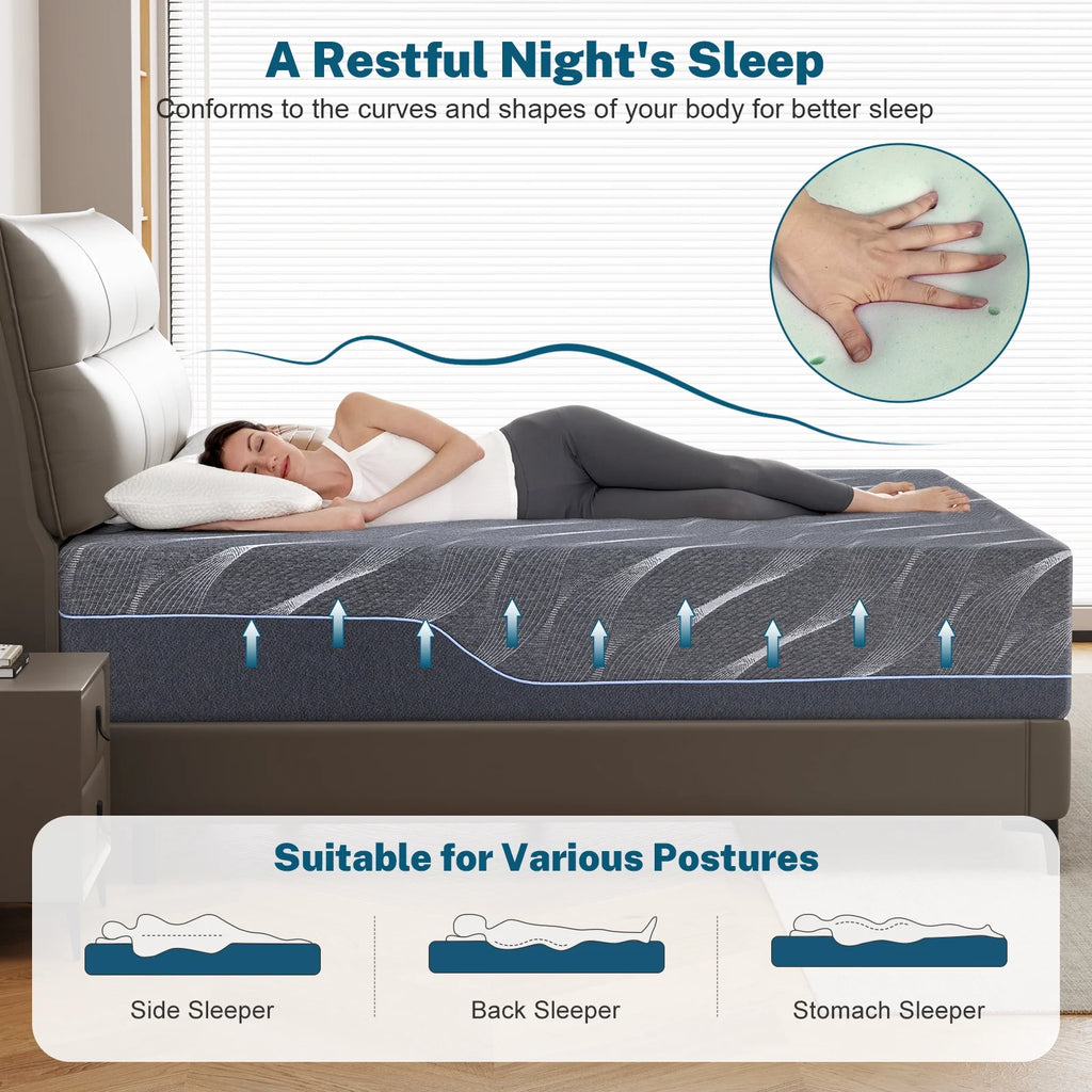 14 Inch Gel Memory Foam Mattress, Queen Size, Medium Firm Comfort, Fits Adjustable Beds