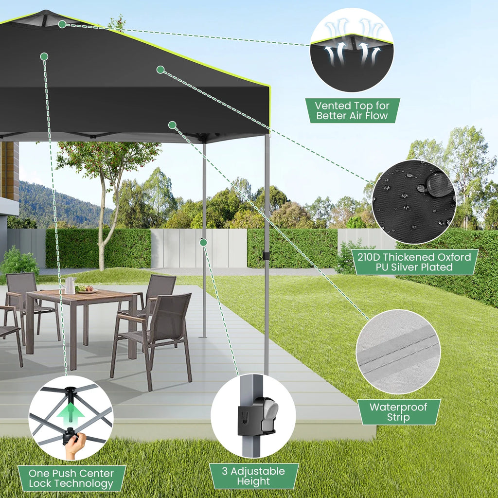 Hoteel Canopy 10x10 Pop Up Canopy Tent 1-Button Push Easy up Outdoor Canopy Instant Portable Commercial Shelter Waterproof UPF50+ Gazebo with Reflective Strip, Air Vent & 4 Sandbags, Black