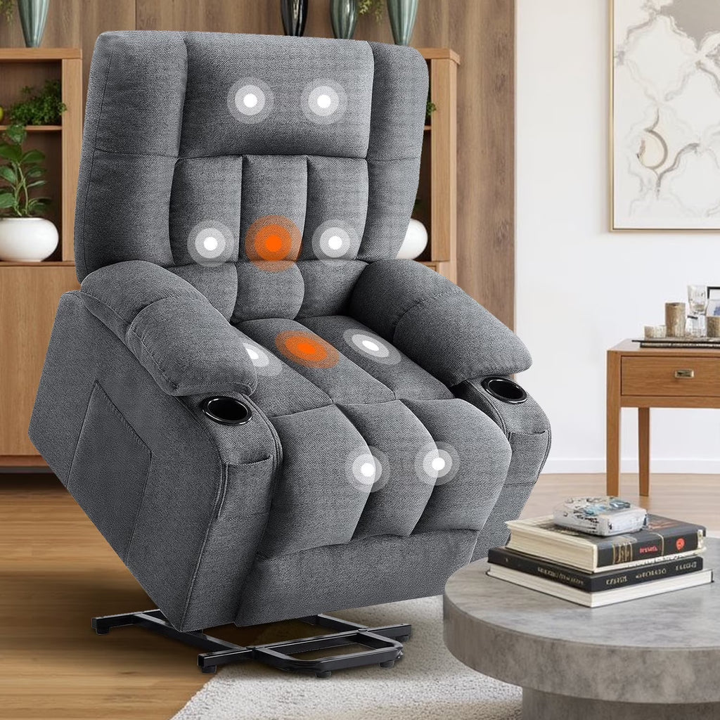 Simenmax Recliner Chair with Massage and Heating, Home Theater Seating with Lumbar Support, Adjustable Electric Power Lift Chairs, Gray
