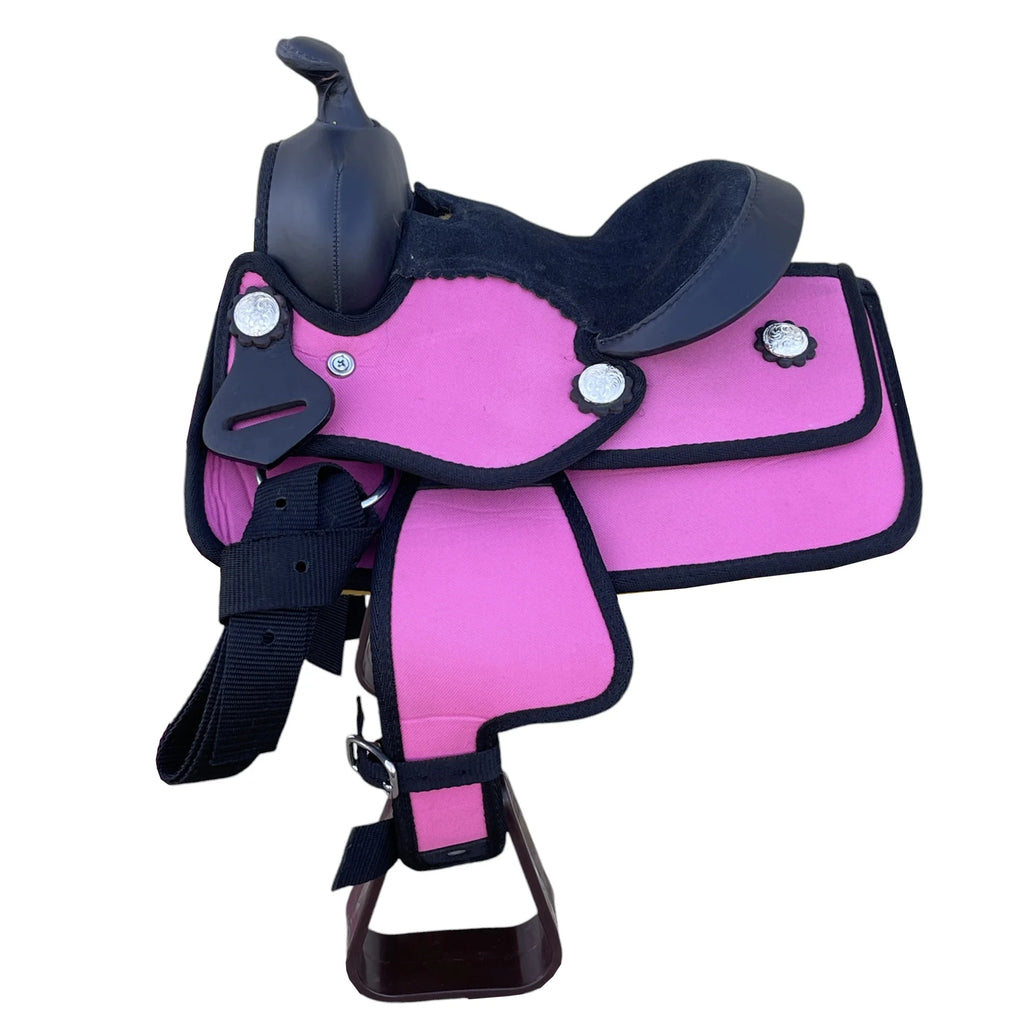 New Generation Kids/Miniature Western Synthetic Horse Saddle – 8" – Available in Black, Light Brown, Purple, and Pink