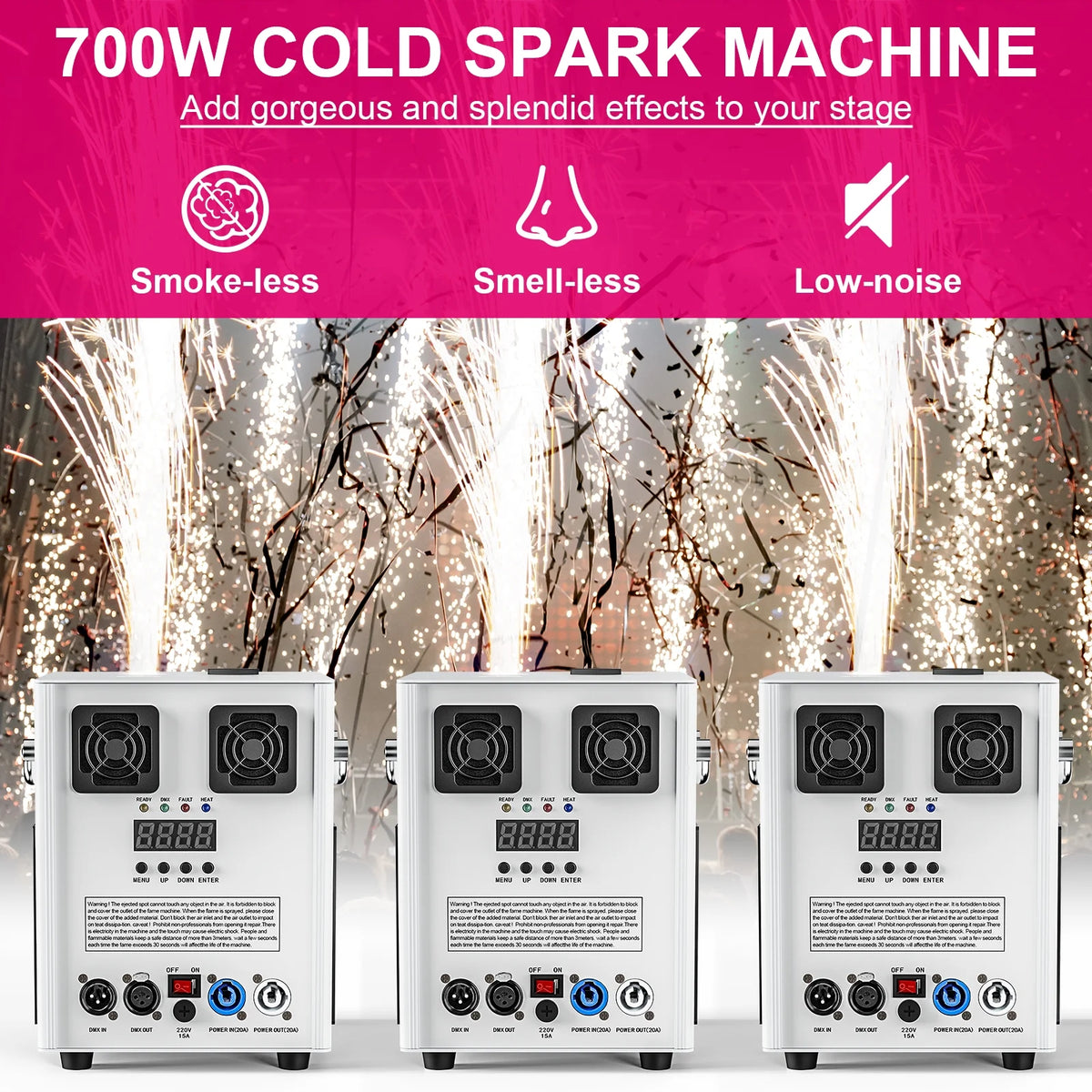 4 Pack 700W Cold Spark Machine DMX Stage Effect Machine for Stage DJ Disco Wedding # Black