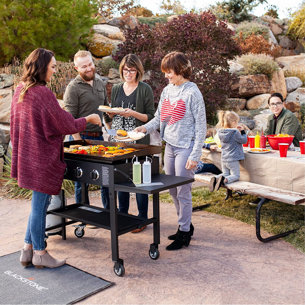 36 Inch Gas Griddle Cooking Station 4 Burner Flat Top Gas Grill Propane Fuelled Restaurant Grade Professional 36 Outdoor Griddle Station with Side Shelf (1554)