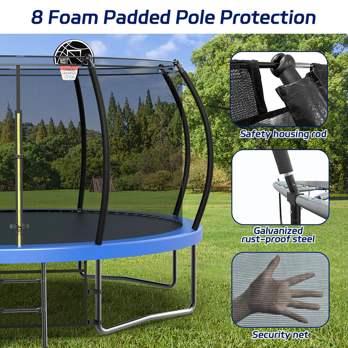 Netrum 10ft Kids Trampoline with Basketball Hoop, Outdoor Trampolines with Enclosure Net,Ladder, 880Lbs Trampoline for 4 Kids Green