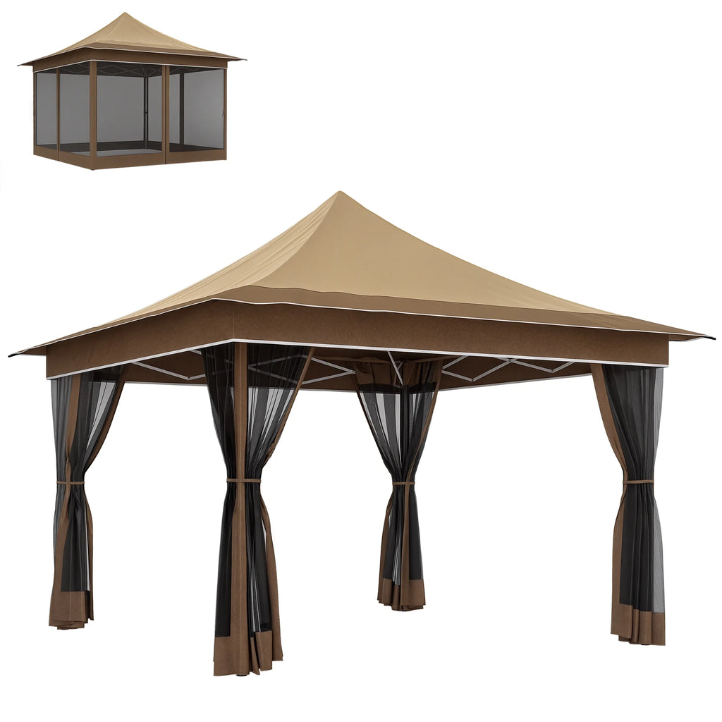 Outsunny 12 x 12 ft. Pop Up Canopy Tent with Mesh Netting, Height Adjustable, UPF50+ Instant Sun Shelter, Beige