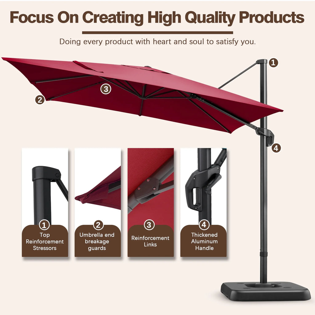 HOTEEL 10 Ft Patio Umbrella Outdoor Cantilever Square Umbrella Aluminum Offset Umbrella with Base, 360° Rotation，Gray