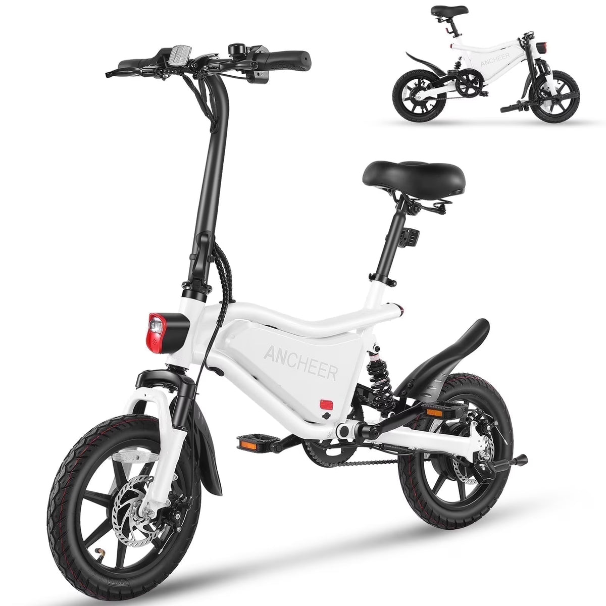 ANCHEER Peak 500W Electric Bike for Adults, Foldable Electric Bikes with 48V 374Wh Battery, 14" Electric Bicycle for Men Women, LCD Digital Display, Cruise Control Ebikes, Dual Suspension Fork UL2849