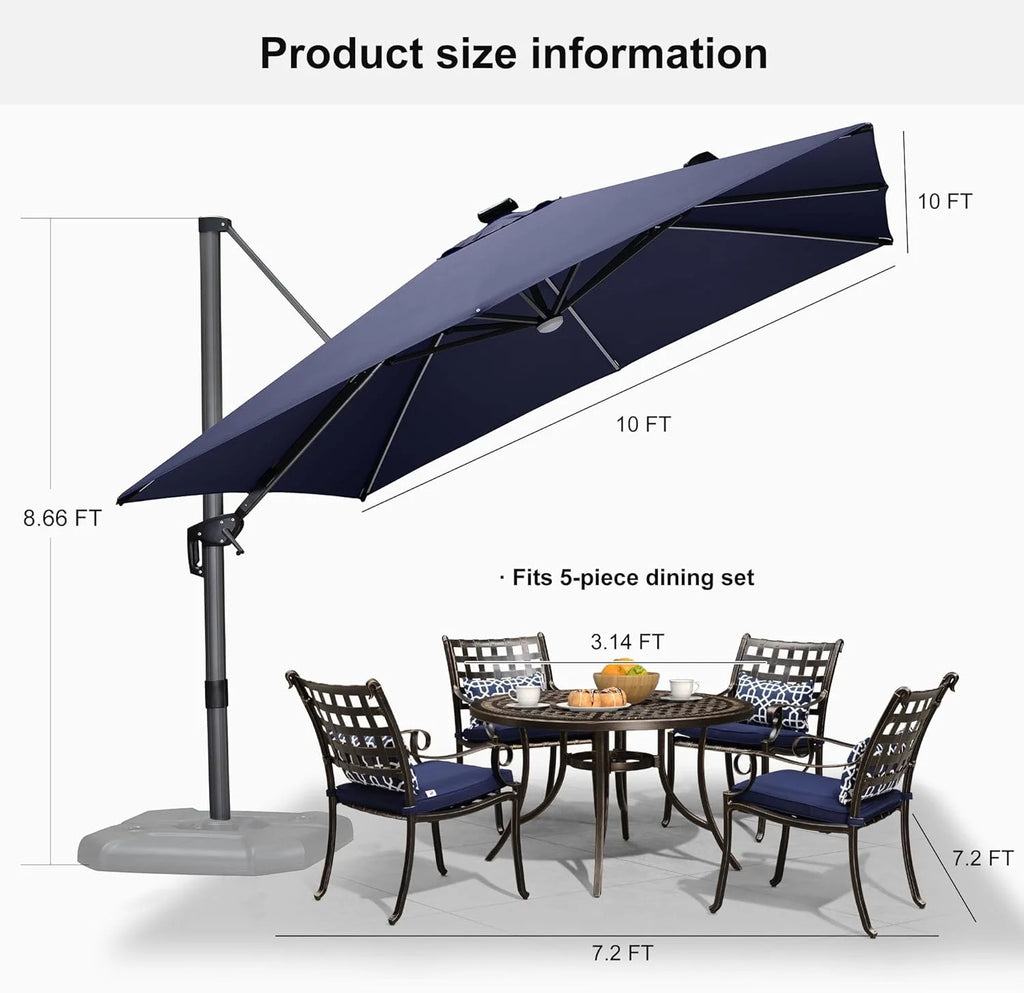 PURPLE LEAF 8x8 Ft Cantilever Umbrella Square Outdoor Patio Umbrella Large Offset Hanging Umbrella Aluminum Umbrella with 360°Rotation Adjustable Garden Pool Umbrella,Beige
