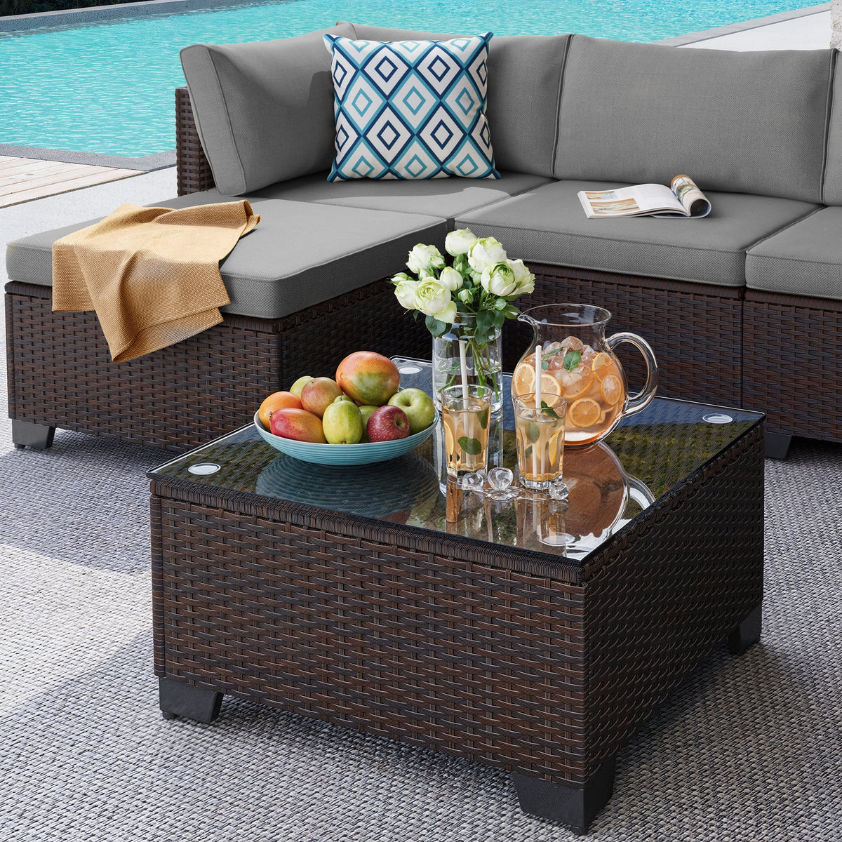 7 Piece Outdoor Patio Furniture Set, Asofer Rattan Wicker Outdoor Conversation Sectional Sofa Set, Gray