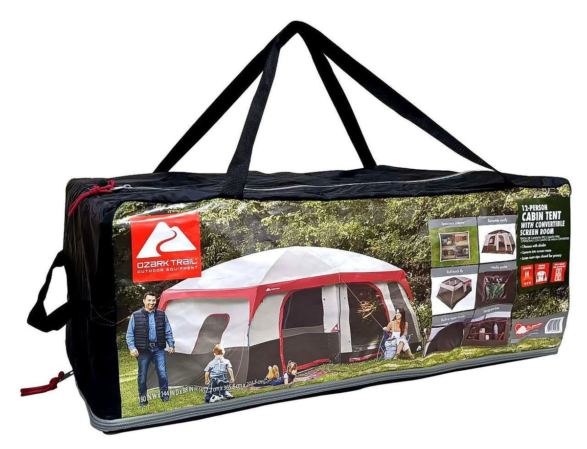 Ozark Trail 12-Person Cabin Tent, with Convertible Screen Room