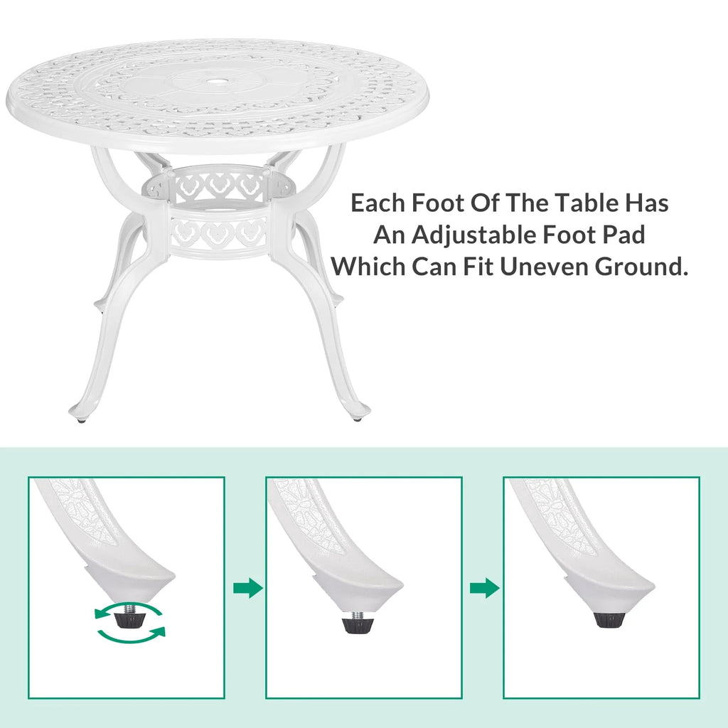 VIVIJASON 38.3" Patio Bistro Table Outdoor Dining Round Table Bronze Cast Aluminum Table with Umbrella Hole