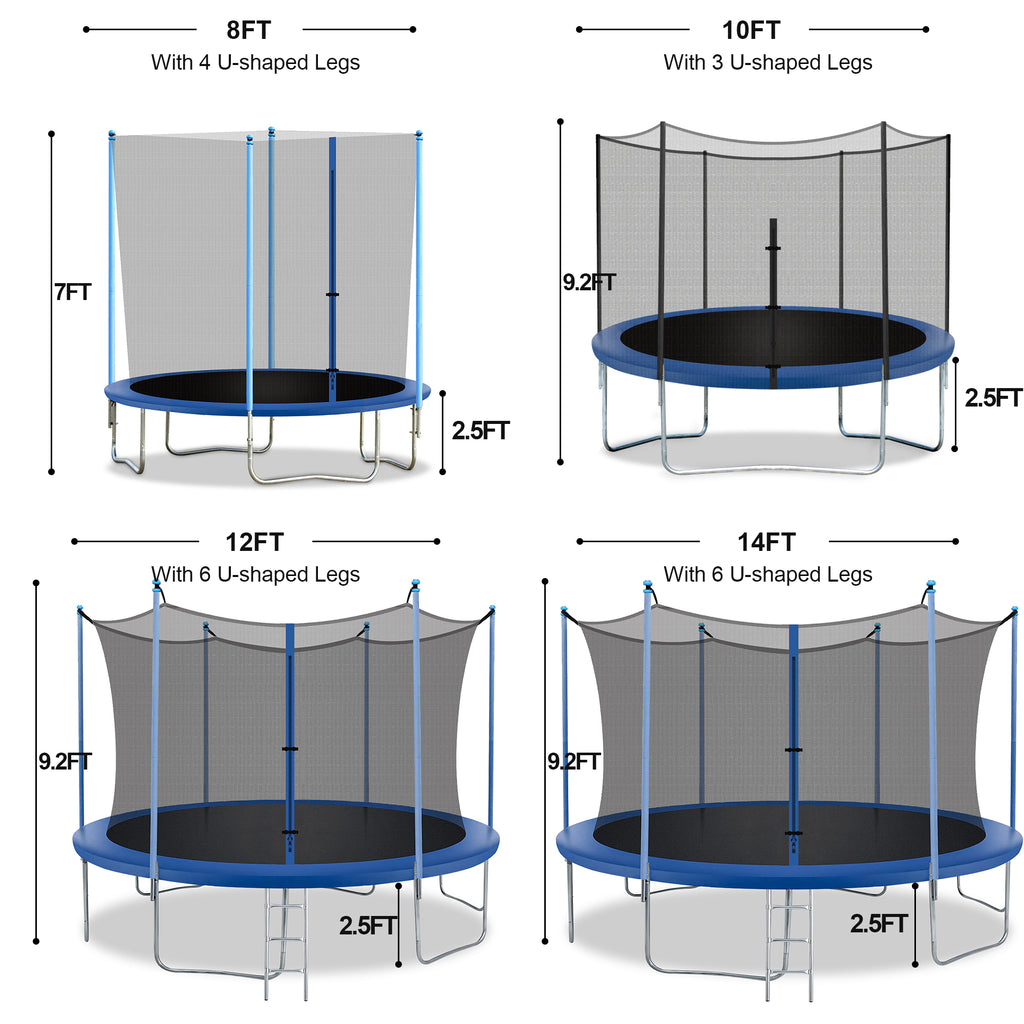 FDW 8 ft New Outdoor Round Trampoline with Safety Net and Spring Pad for Kids and Adults(Blue)