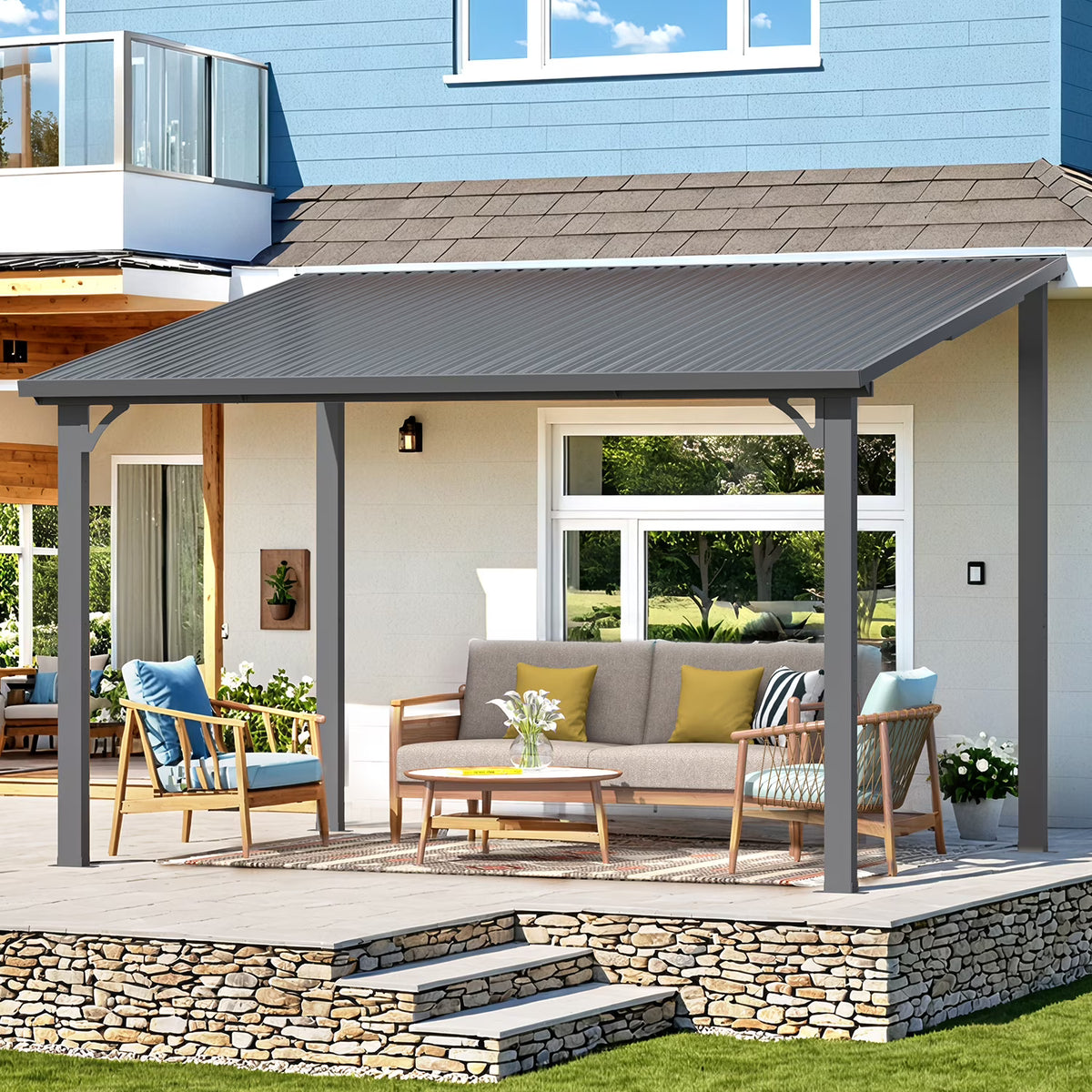 AECOJOY 10' x 12' Hardtop Gazebo, Heavy Duty Outdoor Gazebo with Galvanized Steel Sloping Roof, All Weatherproof Metal Gazebo Featuring Vertical Stripes for Patio, Backyard, and Lawns