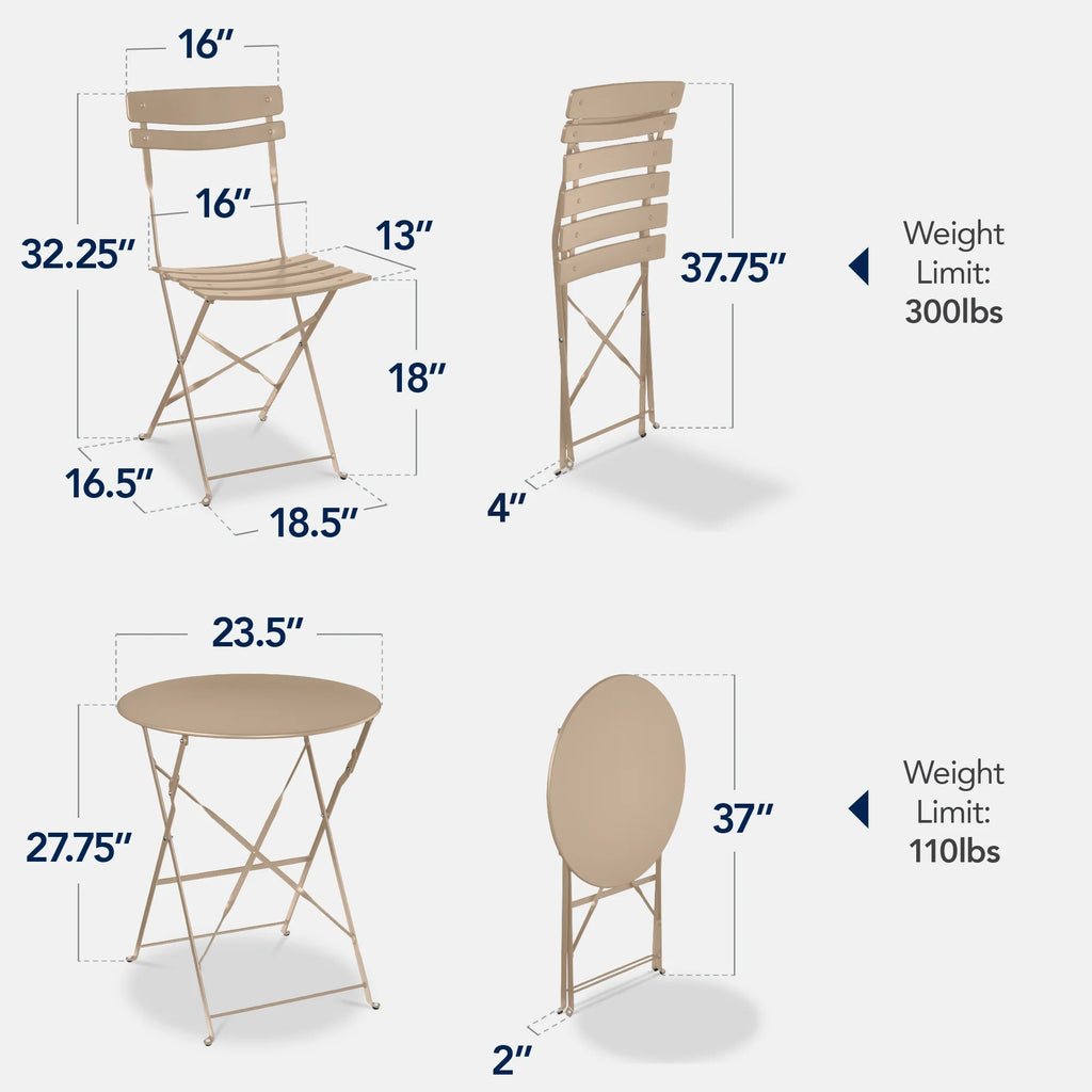 Best Choice Products 3-Piece Small Bistro Set, Folding Patio Furniture Set of 2 Chairs and Table - Black
