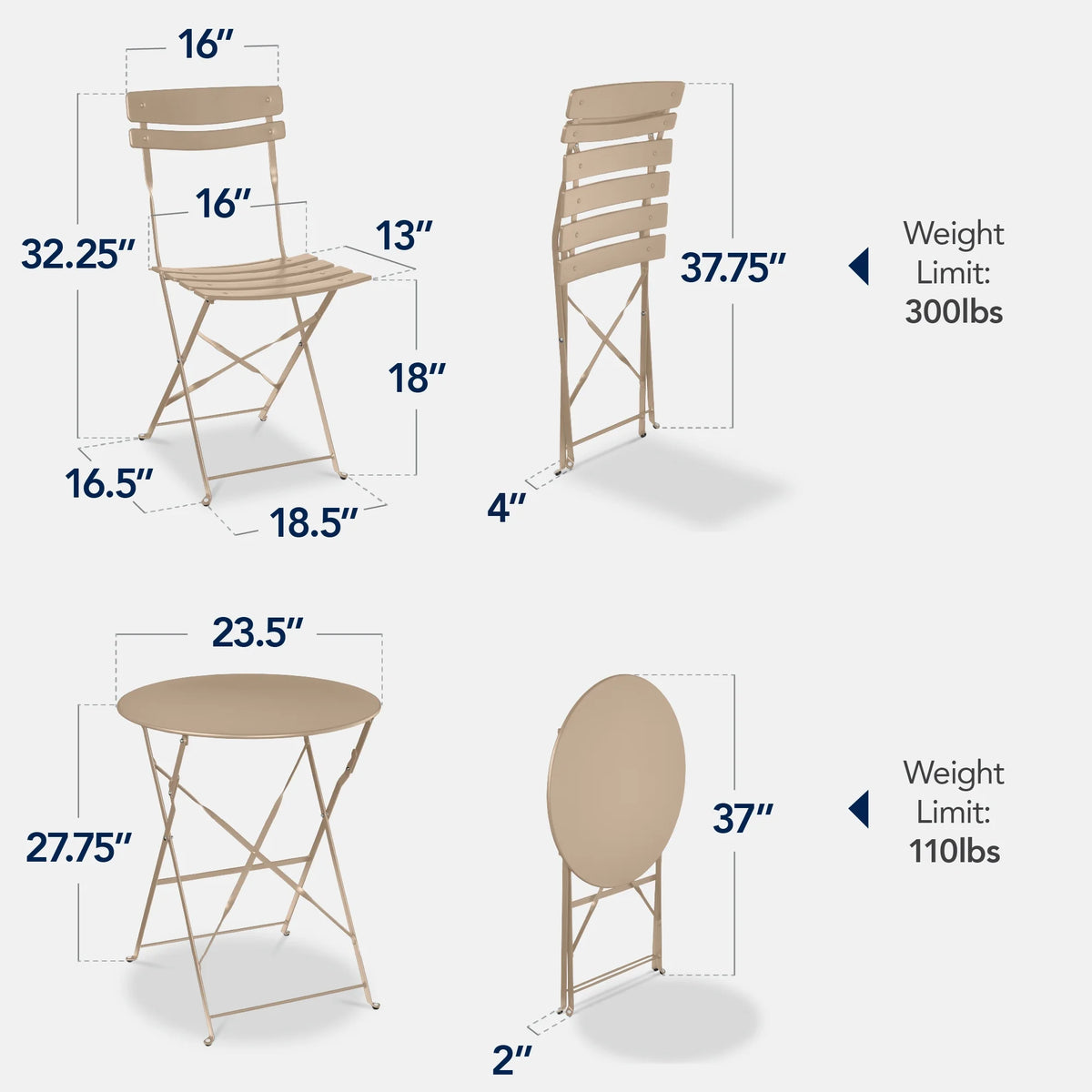Best Choice Products 3-Piece Small Bistro Set, Folding Patio Furniture Set of 2 Chairs and Table - Black