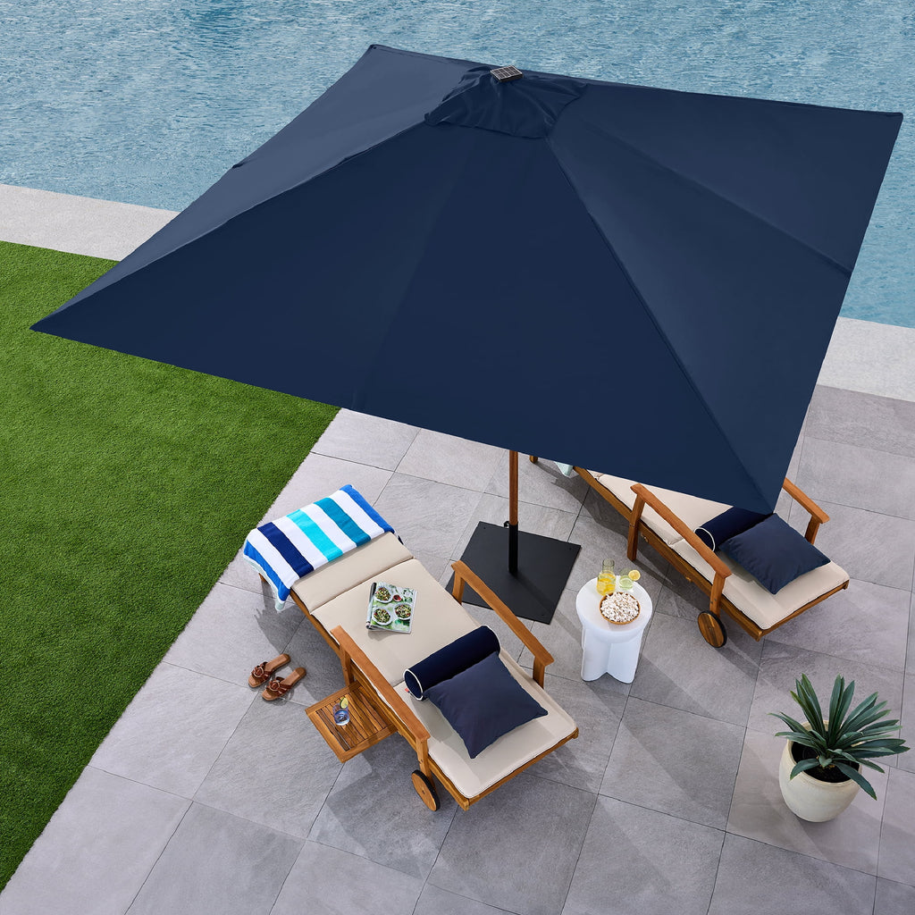 Best Choice Products 9ft Deep Square Solar LED Lighted Patio Umbrella w/ Woodgrain Pattern, UV-Resistant - Black