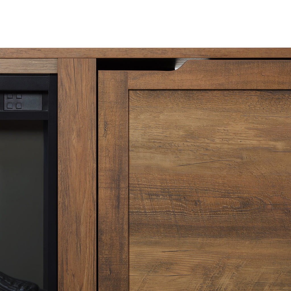 Walker Edison Transitional 2-Door Fireplace TV Stand for TVs up to 65, Reclaimed Barnwood