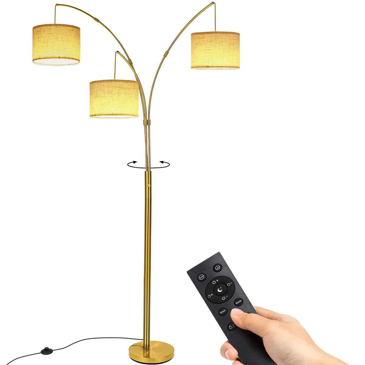 Netin 80 3-Light Modern Dimmable Black Arc Floor Lamp with Beige Shades