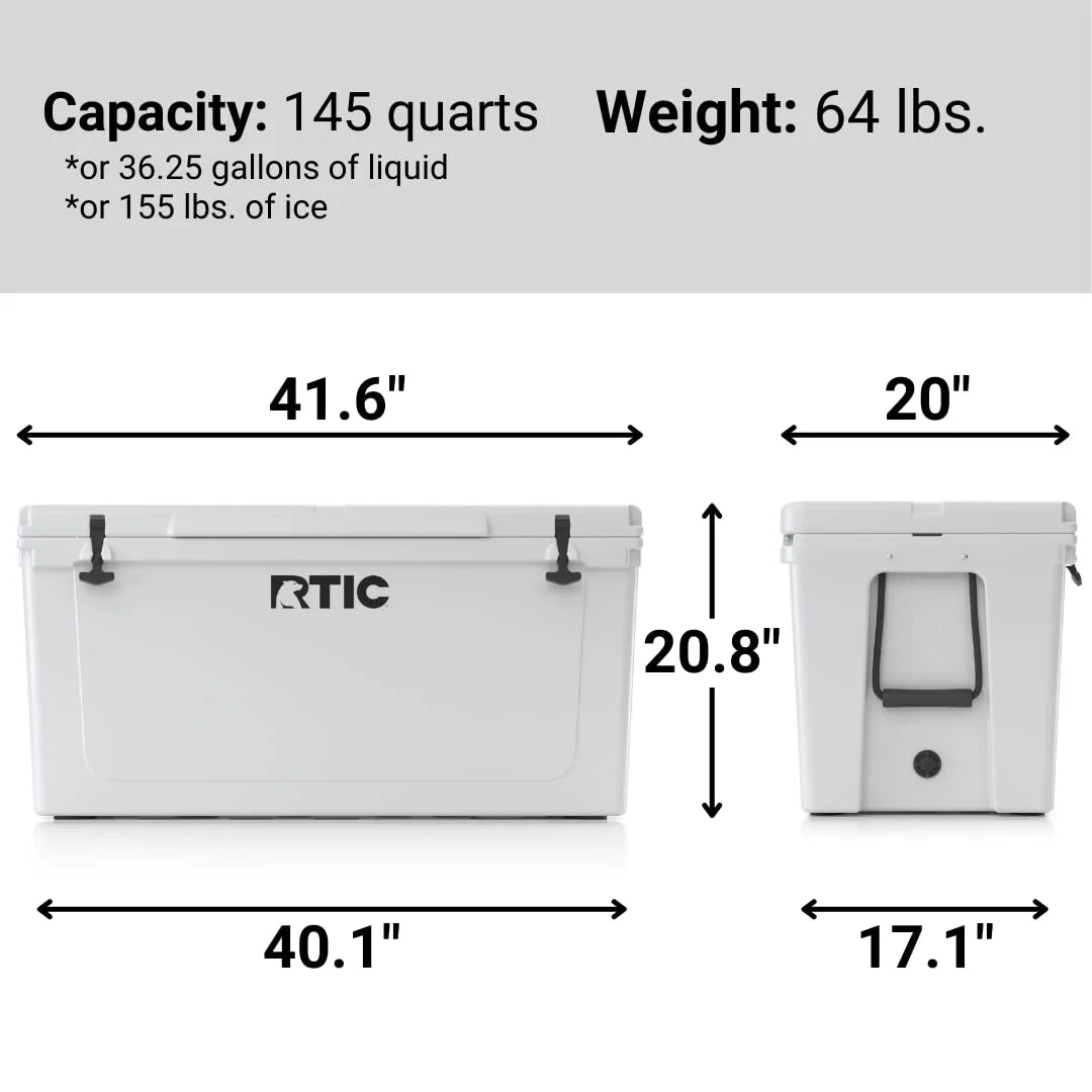 RTIC 145 QT Ultra-Tough Rotomolded Hard-Sided Ice Chest Cooler, White, Fits 195 Cans