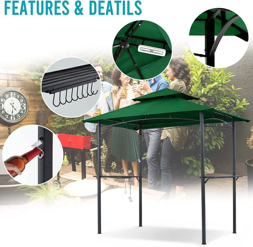 ABCCANOPY 8'x 5' Grill Gazebo Shelter, Double Tier Outdoor BBQ Gazebo Canopy with LED Light(Brown)