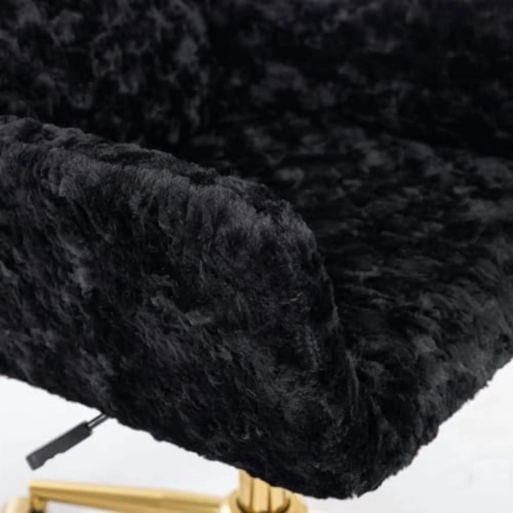 Fluffy Desk Chair,Height Adjustable Vanity Chair with Wheels,Comfortable Faux Fur Desk Chair with goldenn Base, Arm Chair for Bedroom,Living Room,Vanity,Office