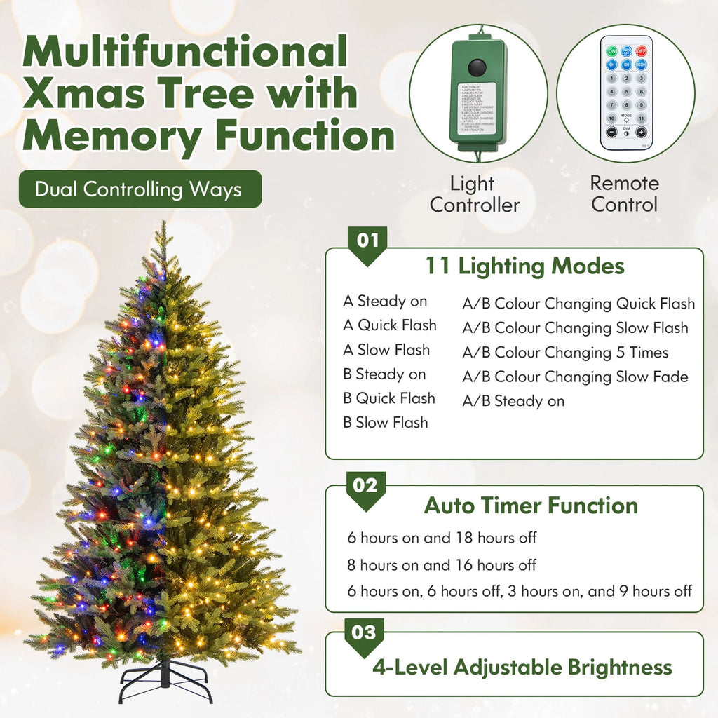 Costway 5 FT Pre-Lit Christmas Tree Hinged with 250 Multi-color Lights & 844 Branch Tips