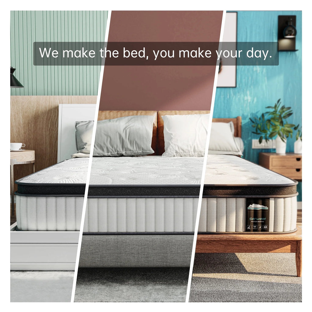 Sersper Queen Mattress, 12 Inch Pillow Top Hybrid Mattress Queen with Fiberglass Free, Gel Memory Foam, Breathable Bed Mattress for Cooler Sleep Supportive & Pressure Relief, Medium Firm