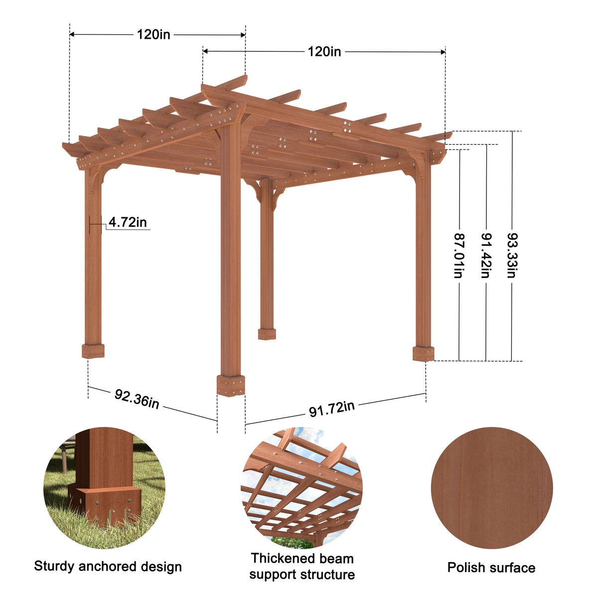 VEIKOUS 12'x10' Cedar Wood Pergola w/ Flat Roof and Ground Stakes for Outdoor Patio, Garden, Deck