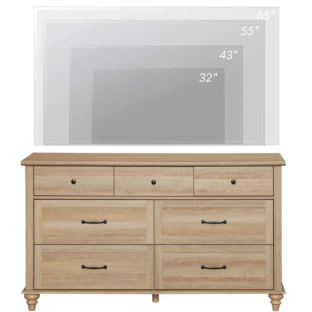 Oak 7 Drawer Dresser for Bedroom, Wooden Chest of Drawers for Living Room
