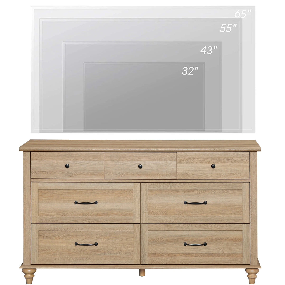 Oak 7 Drawer Dresser for Bedroom, Wooden Chest of Drawers for Living Room