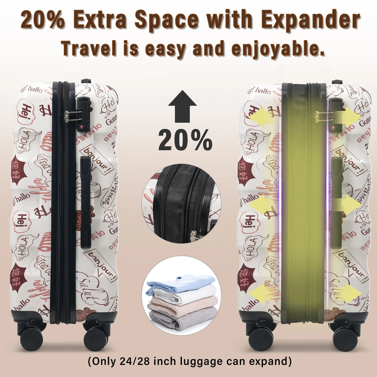 28 Inch Expandable Checked Luggage, Lightweight Glossy Hardshell Travel Suitcase with Spinner Wheels, TSA Lock