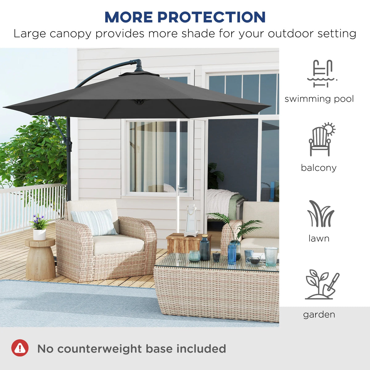 Outsunny 10' Cantilever Hanging Tilt Offset Patio Umbrella with UV & Water Fighting Material and Cross Base (Weight Not Included), Gray