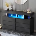 BEWISHOME Black 6-Drawer Dresser with LED Lights & Charging Station Modern Wood Storage Cabinet with Open Shelge Cabinet with Open Shelf, USB Ports & Outlets 47.24" Bedroom & Living Room TV Stand