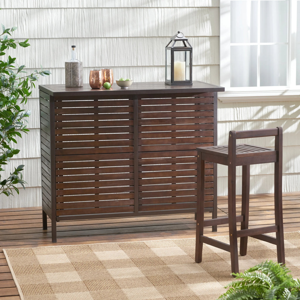 GDF Studio Darnel Outdoor Acacia Wood Bar Table, Dark Brown and Rustic Metal