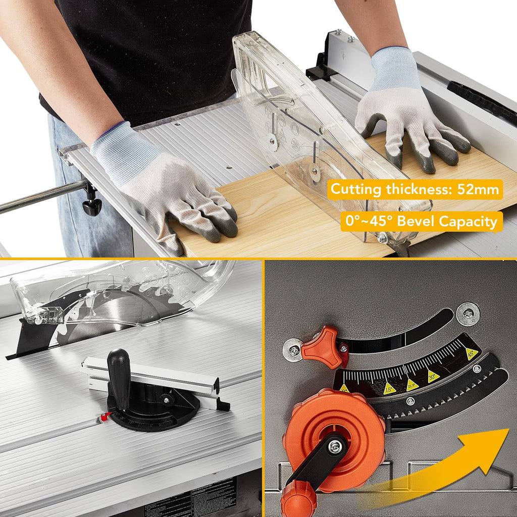 Garvee 10" Table Saw - 15A Electric Table Saw with Metal Stand, 90 Cross Cut & 0-45 Bevel Cut, Cutting Speed Up to 5000RPM Multifunctional Saw Adjustable Blade Height for Woodworking,Gray