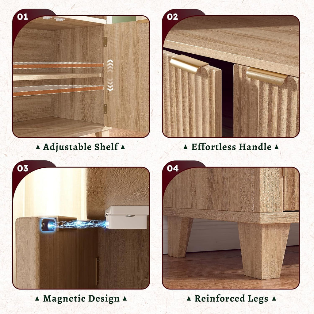 Bookshelf Arched Cabinet,5-Tier Arched Bookcase with Doors and Adjustable Shelves,Wooden Storage Cabinet with Open Display Shelf for Office,Living Room Light Oak