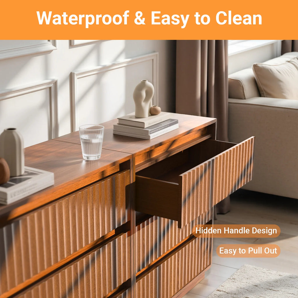 Wood Dresser, 6 Drawer Dresser for Bedroom, Modern Chest of Drawers with Deep Drawers Waterproof Living Room, Hallway, Entryway