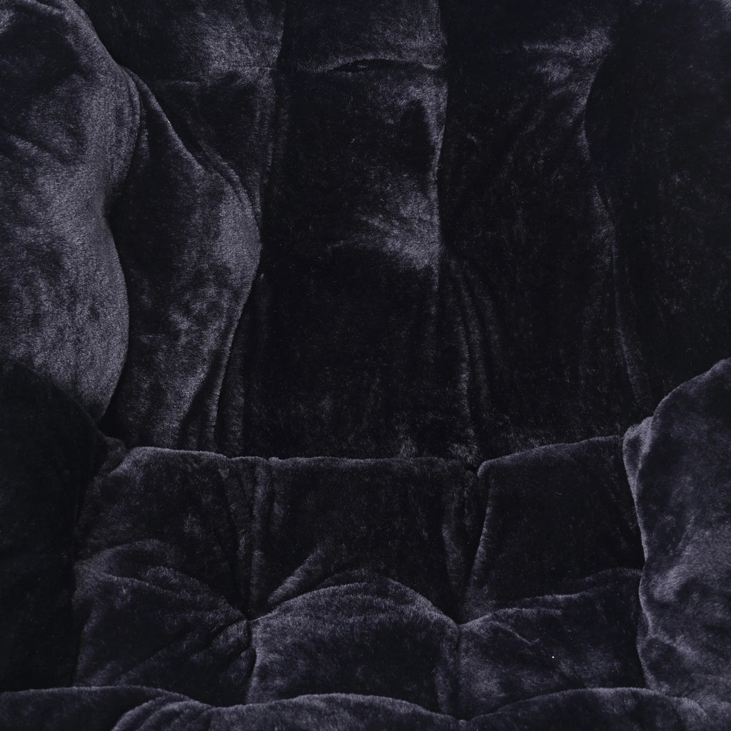 Emma + Oliver Oversized Faux Fur Folding Saucer Chair for Dorm, Bedroom, Black Faux Fur/Black Frame