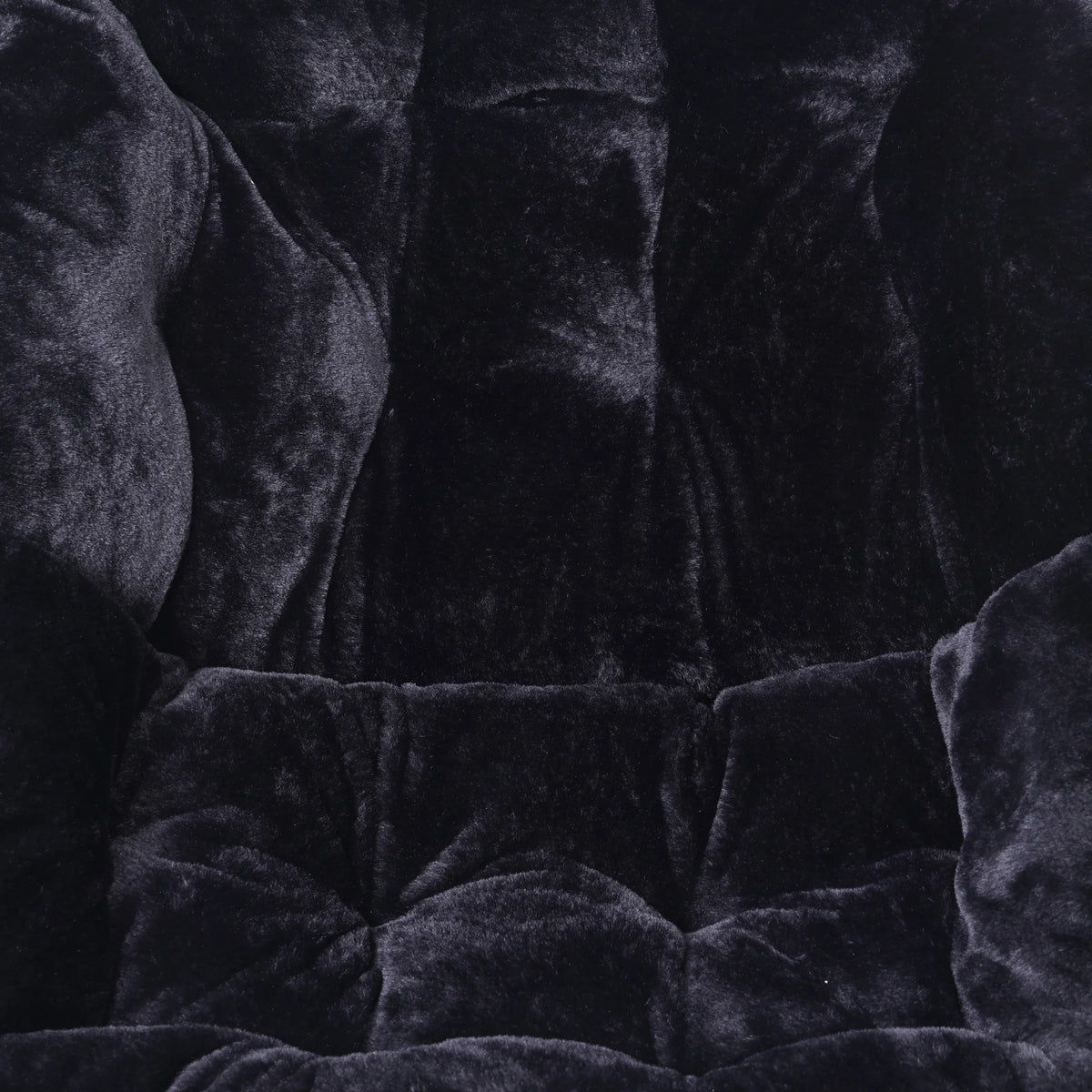 Emma + Oliver Oversized Faux Fur Folding Saucer Chair for Dorm, Bedroom, Black Faux Fur/Black Frame