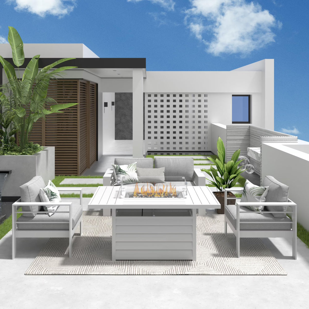 CozyHom 5 Pcs Outdoor Patio Aluminum Furniture Sofa Sets, Outside Patio Conversation Couch Sets With Table&Cushions for Garden Porch, Gray