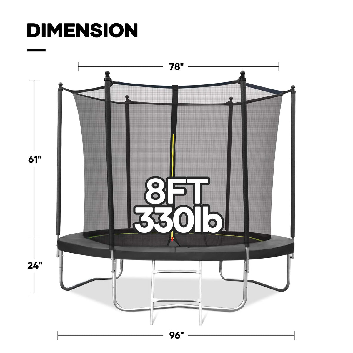 MARNUR 8 FT Trampoline for Kids Max Weight 330 LBS with Ladder, Safety Enclosure, Wind Stakes for Backyards Outdoor