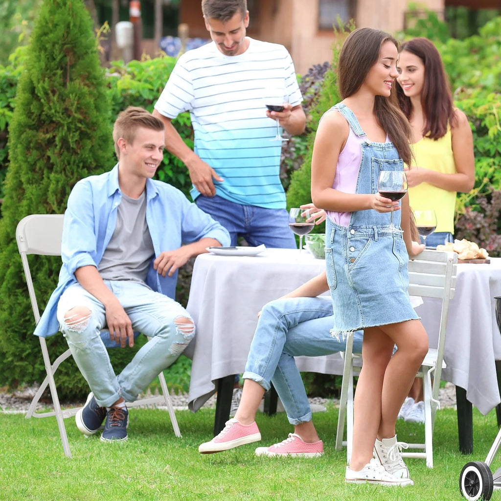 Zimtown Set of 4 White Plastic Folding Chairs Heavy Duty Portable Stackable Party Event Chairs, Plastic Portable Party Chairs