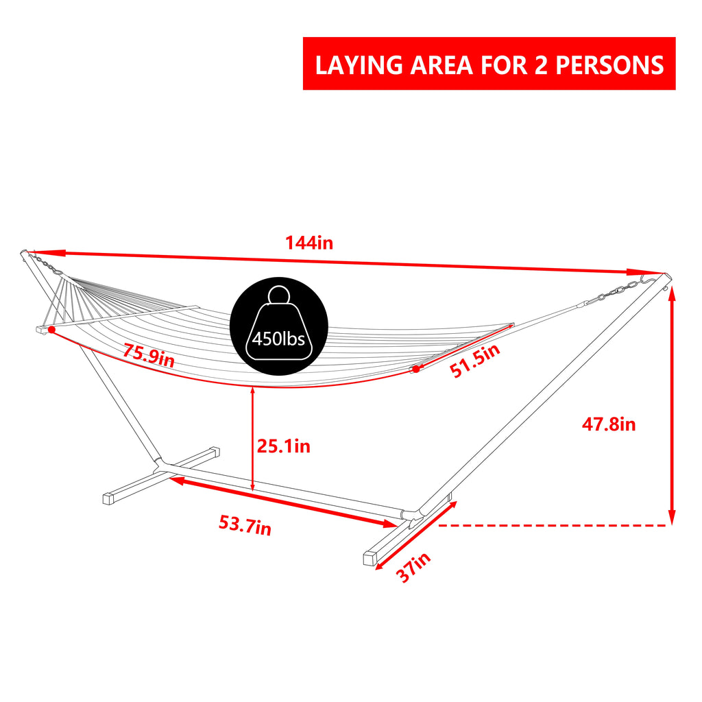 VEIKOUS 2-Person Hammock w/Metal Stand, Detachable Pad & Pillow 450lbs Weight Capacity, White