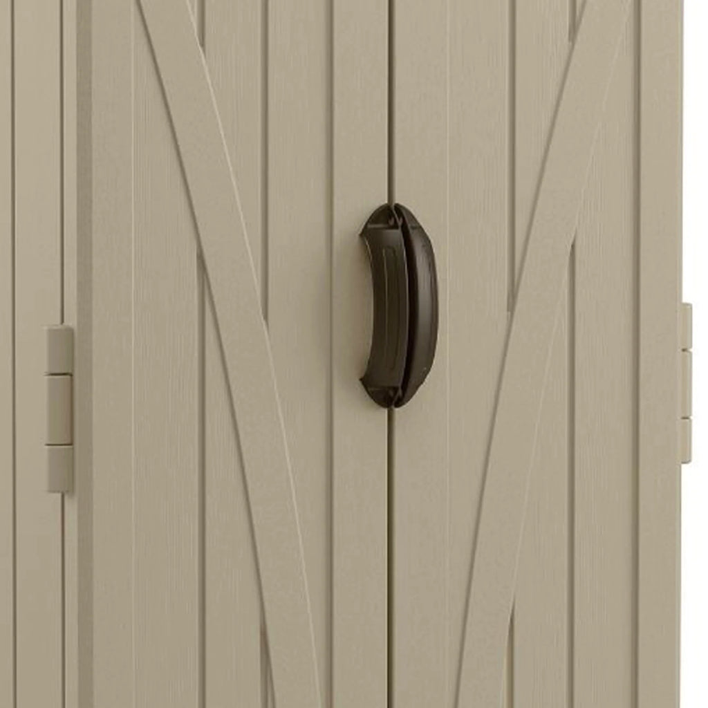Suncast 22 Cubic Feet All-Weather Vertical Tall Outdoor Storage Shed, Brown