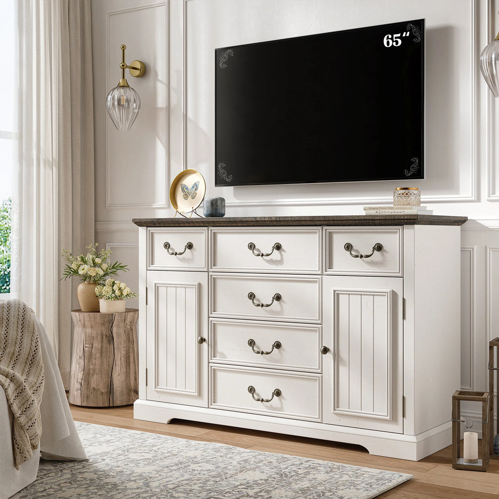 EnHomee Wood Dresser for Bedroom 9 Drawer Dressers&Chest of Drawers 63"L x 15.7"W x 31.5"H,Brown